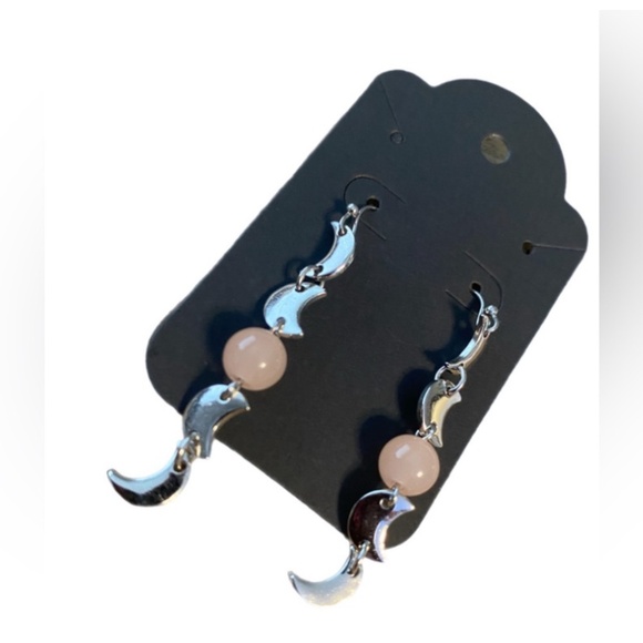 Dangle Moon With Rose Quartz Crystal Dangle Earrings - Picture 3 of 6